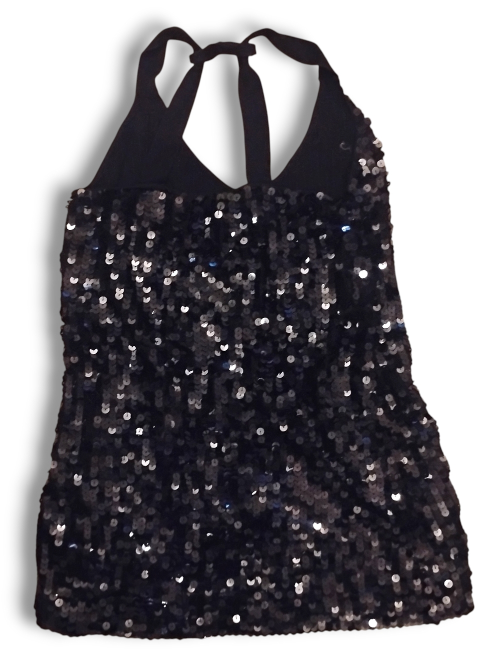Women's Sequin Sprappy Halter Mini Dress Black Size Large Stretchy Date Night - Picture 7 of 8